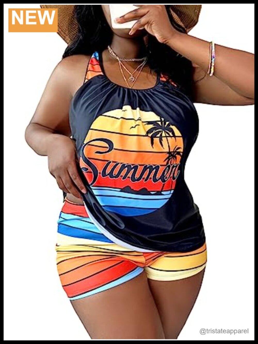 Plus Size Tankini Swimsuit Tropical Print 2 Piece Bathing Suit Sleeveless